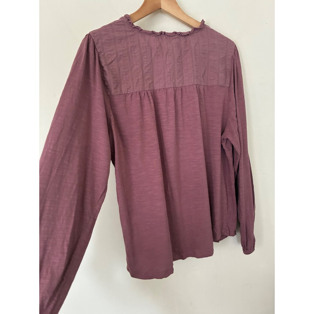 Berkley Jensen Boho Fall Plum Purple Ruffle Neck Slub Knit Blouse Long Sleeve XL - Picture 4 of 5